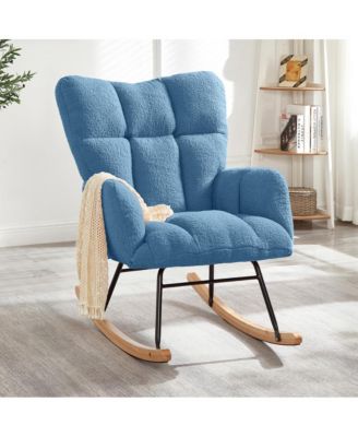 Rocking Chair,Tufted Upholstered Teddy Fabric Rocking Chair with Metal Frame Accent