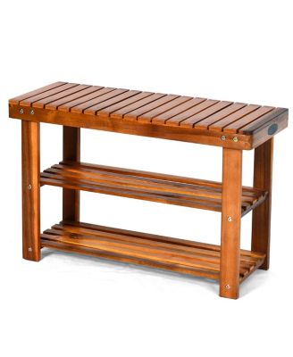 Freestanding Wood Bench with 3, Teak