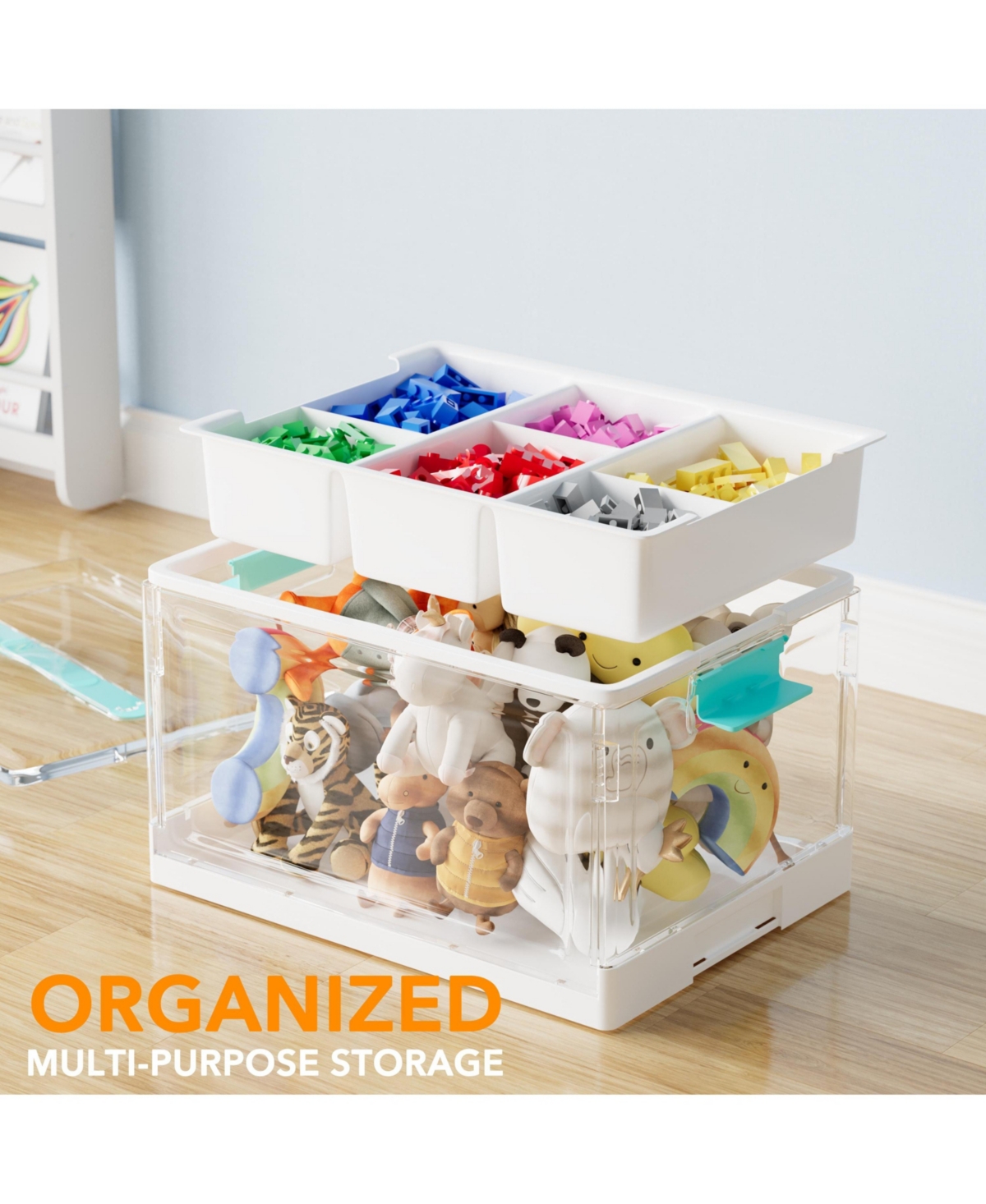 SpaceAid 24 Qt Clear Craft Storage Bin with Removable Tray and Dividers for Craft and Art Supplies