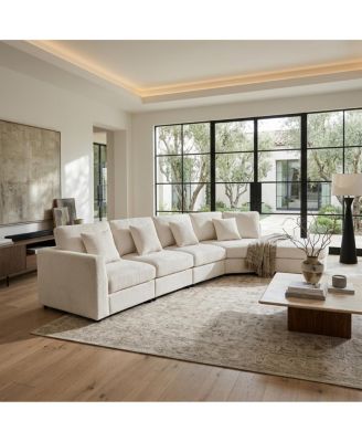 5-Seater Curved Modular Chenille Sectional Sofa with 4 Pillows