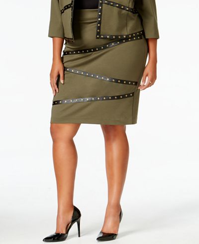 MBLM by Tess Holliday Trendy Plus Size Studded Pencil Skirt