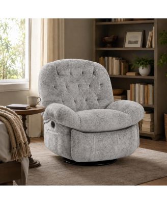 Swivel Rocker Recliner  Chenille, 360degree(s) Swivel, Rocking, Side Pockets and Footrest, 135degree(s) Recline