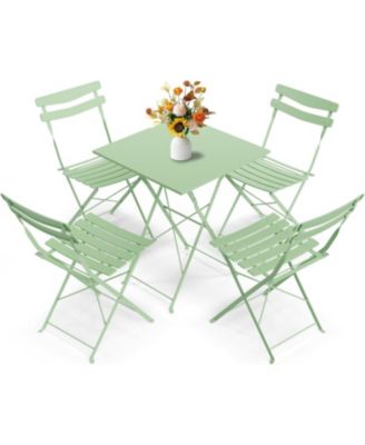 5 Piece Patio Bistro Set, Folding Patio Bistro Table and Chairs Set of 2, Outdoor Patio Furniture Set, Metal Structure, No Assembly Need