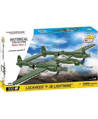 WWII Lockheed P-38 Lightning Plane Historical Collection 1:48 Scale Rotating Propellers 332-Piece Building Set, Ages 7+