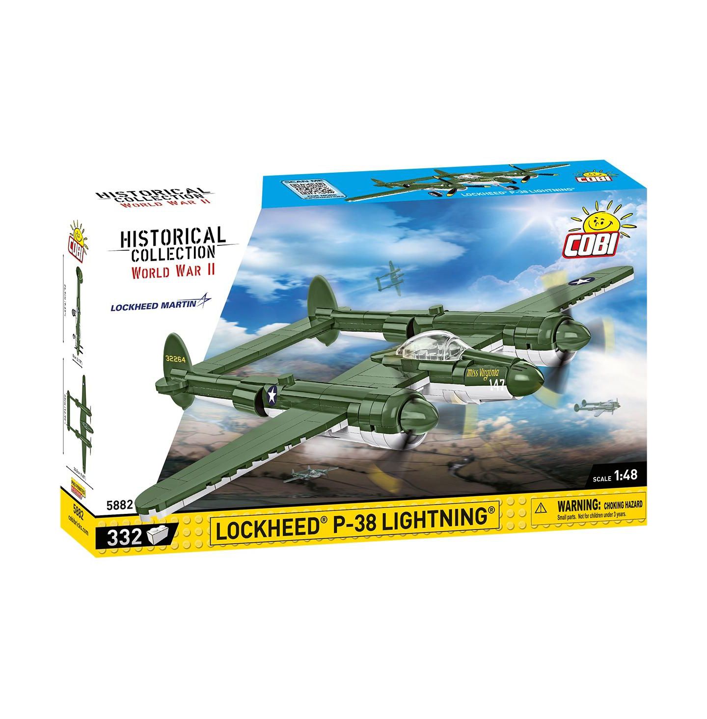 Детский конструктор COBI Wwii Lockheed P-38 Lightning Plane Historical Collection 1:48 Scale Rotating Propellers 332-Piece Building Set, Ages 7+ — фото 1