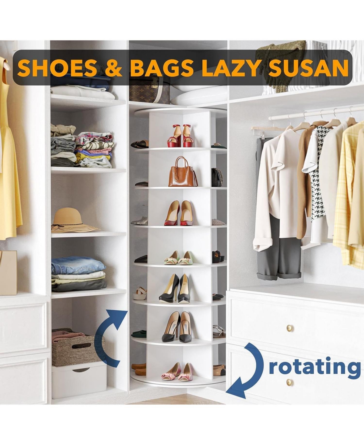 SpaceAid 7 Tier Rotating Shoe Rack Tower, 360degree(s) Spinning Shoe Organizer Carousel for Closet Storage, Vertical Shoe Display Rack