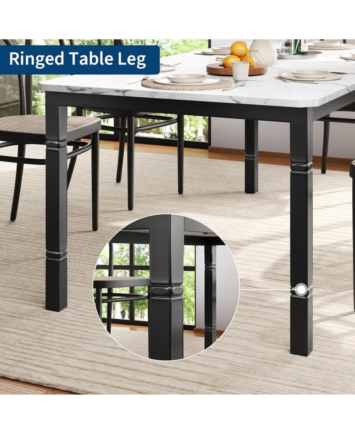 gaomon 71" Dining Table for 6-8, Wooden Kitchen with Sturdy Metal Frame