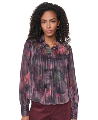 Petite Puff-Sleeve Button-Front Blouse