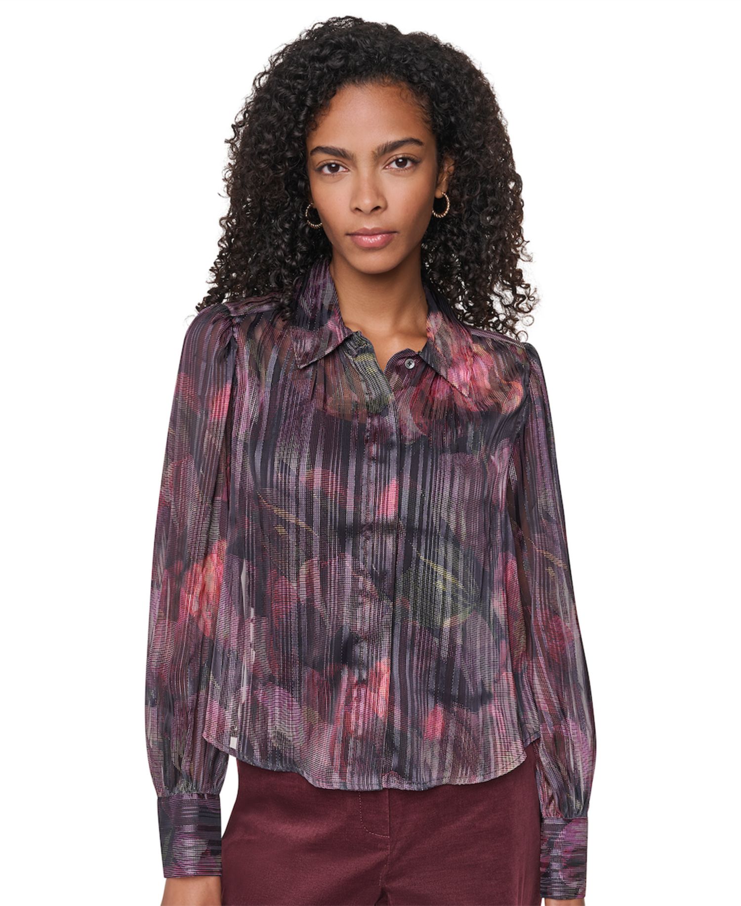 Petite Puff-Sleeve Button-Front Blouse