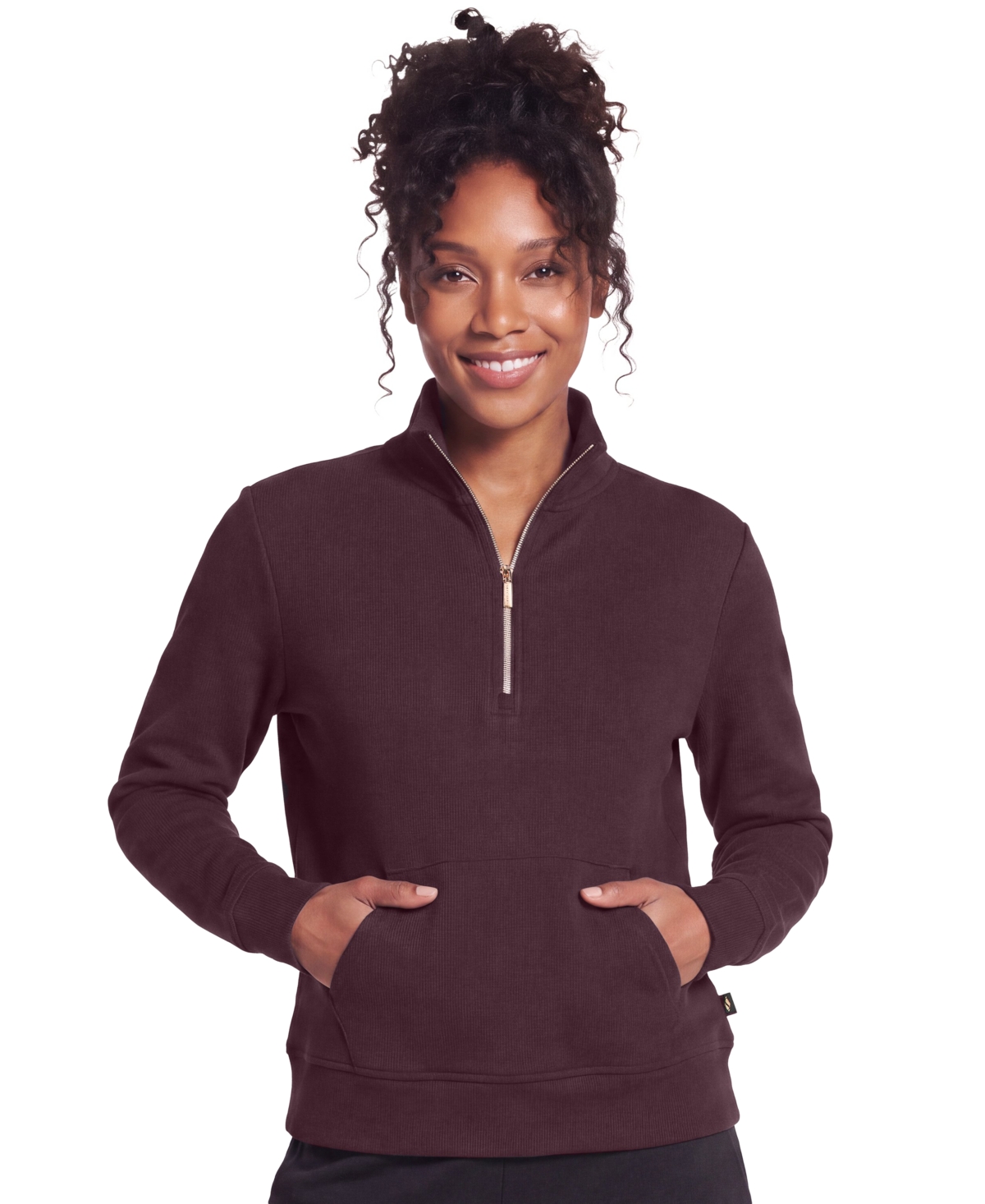 Skechers Women's Harmony Luxe Rib 1/4-Zip Mock Neck Long Sleeve Quarter Zip Pullover - Winetasting