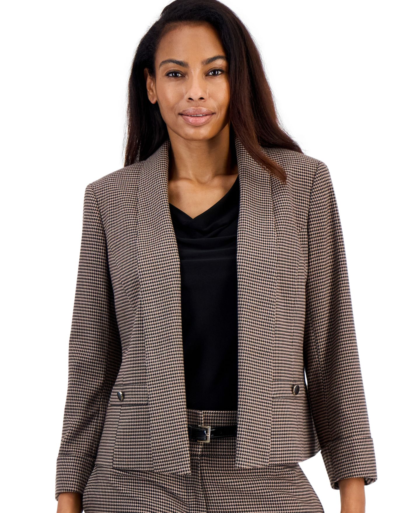 Женская куртка Kasper Houndstooth Shawl Collar, цвет: Коричный разноцветный — фото 1