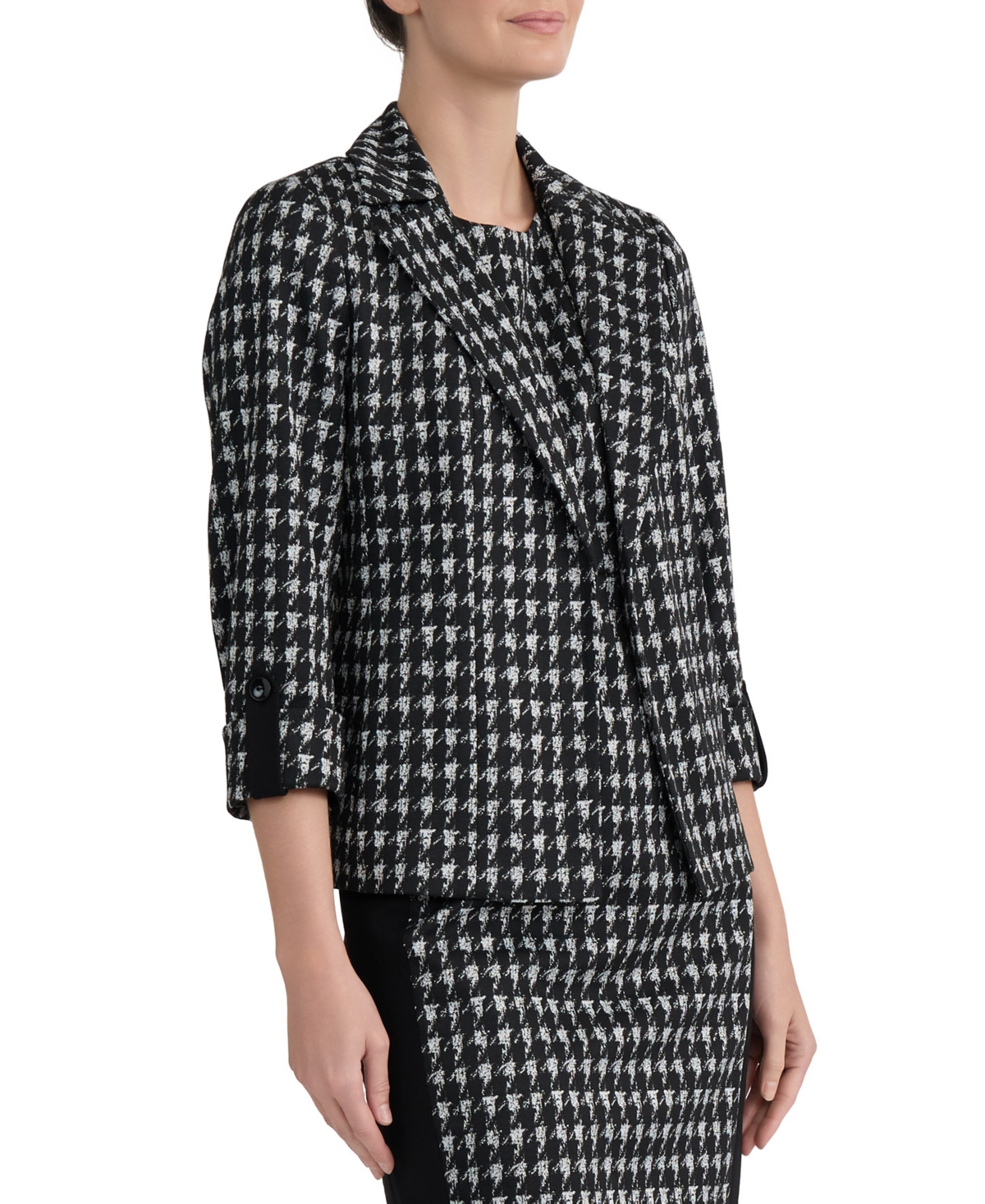 Kasper Women's Houndstooth 3/4-Sleeve Open-Front Blazer