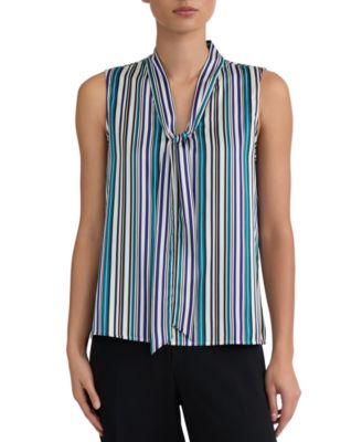 Women's Printed Tie-Neck Sleeveless Blouse