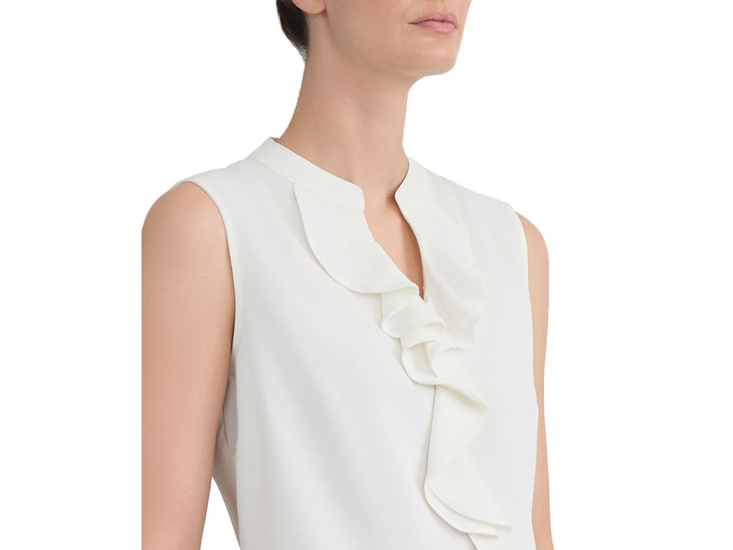 Женская блузка Kasper Ruffled Split-Neck Sleeveless Blouse, цвет: Белый — фото 6