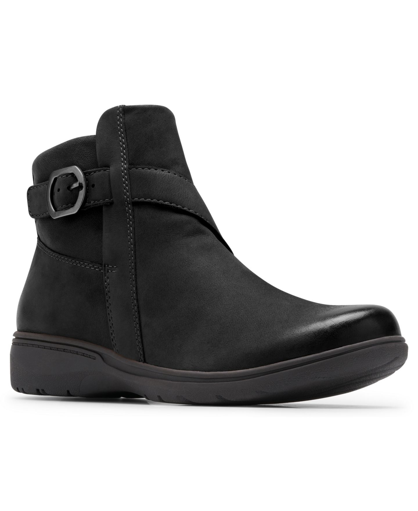 Женские ботинки Clarks Carleigh Angie Round Toe Booties, цвет: Чёрный комбинированный нубуковый — фото 1