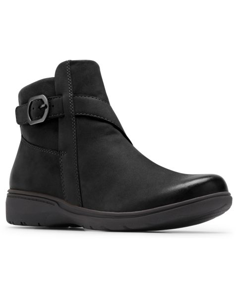 Женские ботинки Clarks Carleigh Angie Round Toe Booties, цвет: Чёрный комбинированный нубуковый