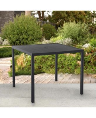 Square Outdoor Dining Table for 4, Metal Patio Dining Table with Umbrella Hole for Garden, Backyard and Deck