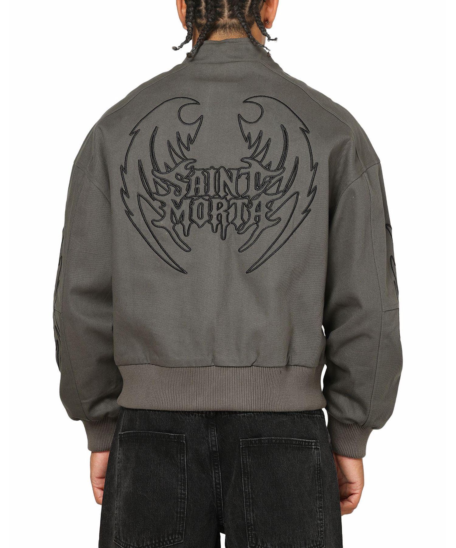 Men's Crested Wing Embroidered-Graphics Cotton Bomber Jacket
