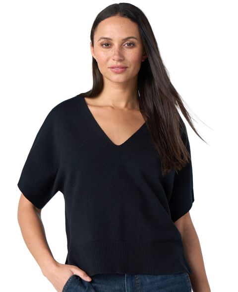 Женский свитер Liverpool Los Angeles Petite Short-Sleeve V-Neck Dolman Pullover, цвет: Чёрный