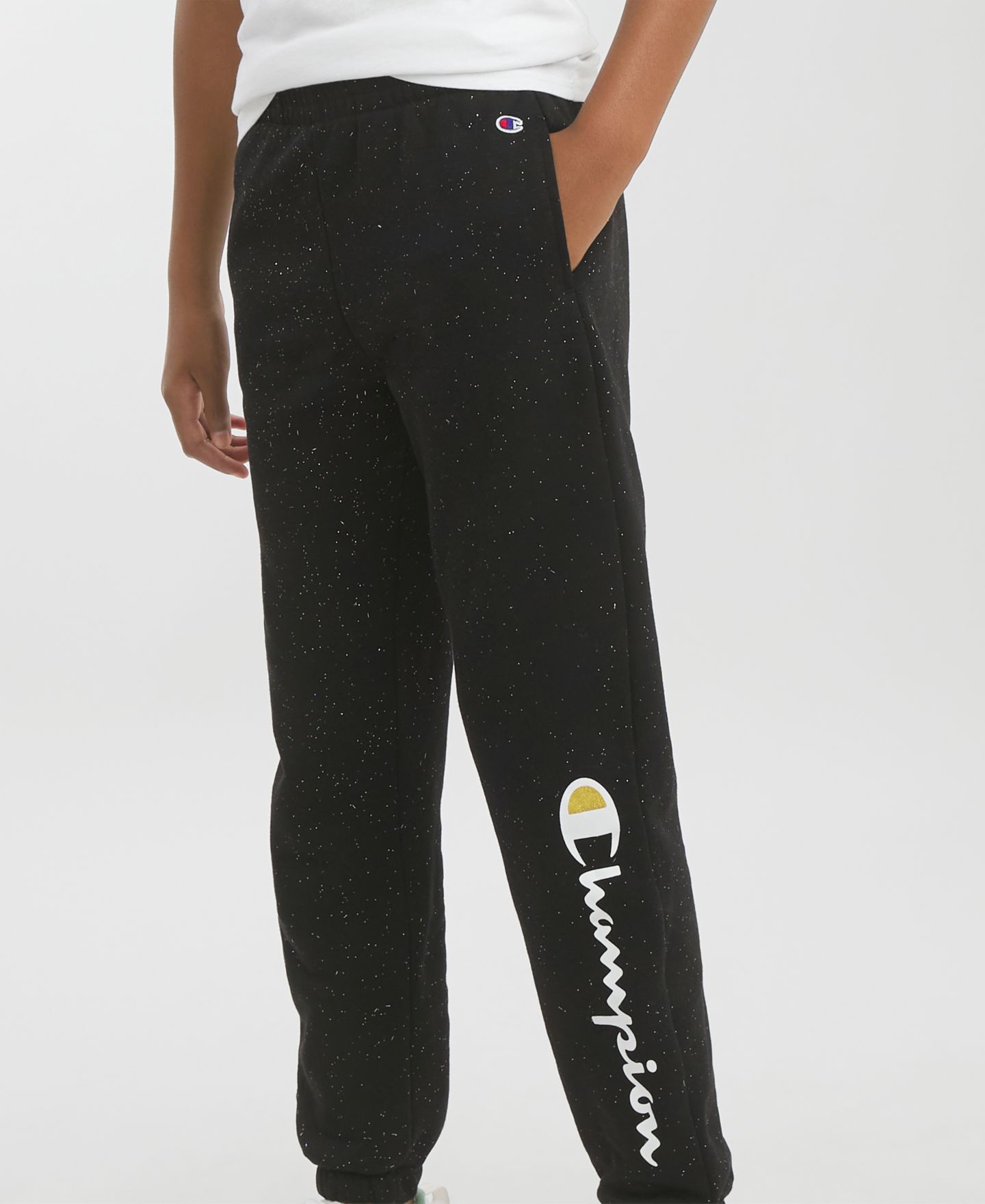 Брюки Champion Elastic Waist Signature Jogger Pants для девочек, цвет: Чёрный оникс — фото 2