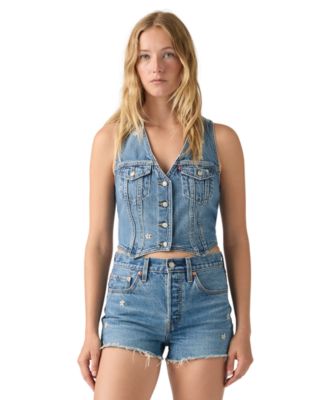 Women's Embroidered Mainline V-Neck Cotton Racer Vest