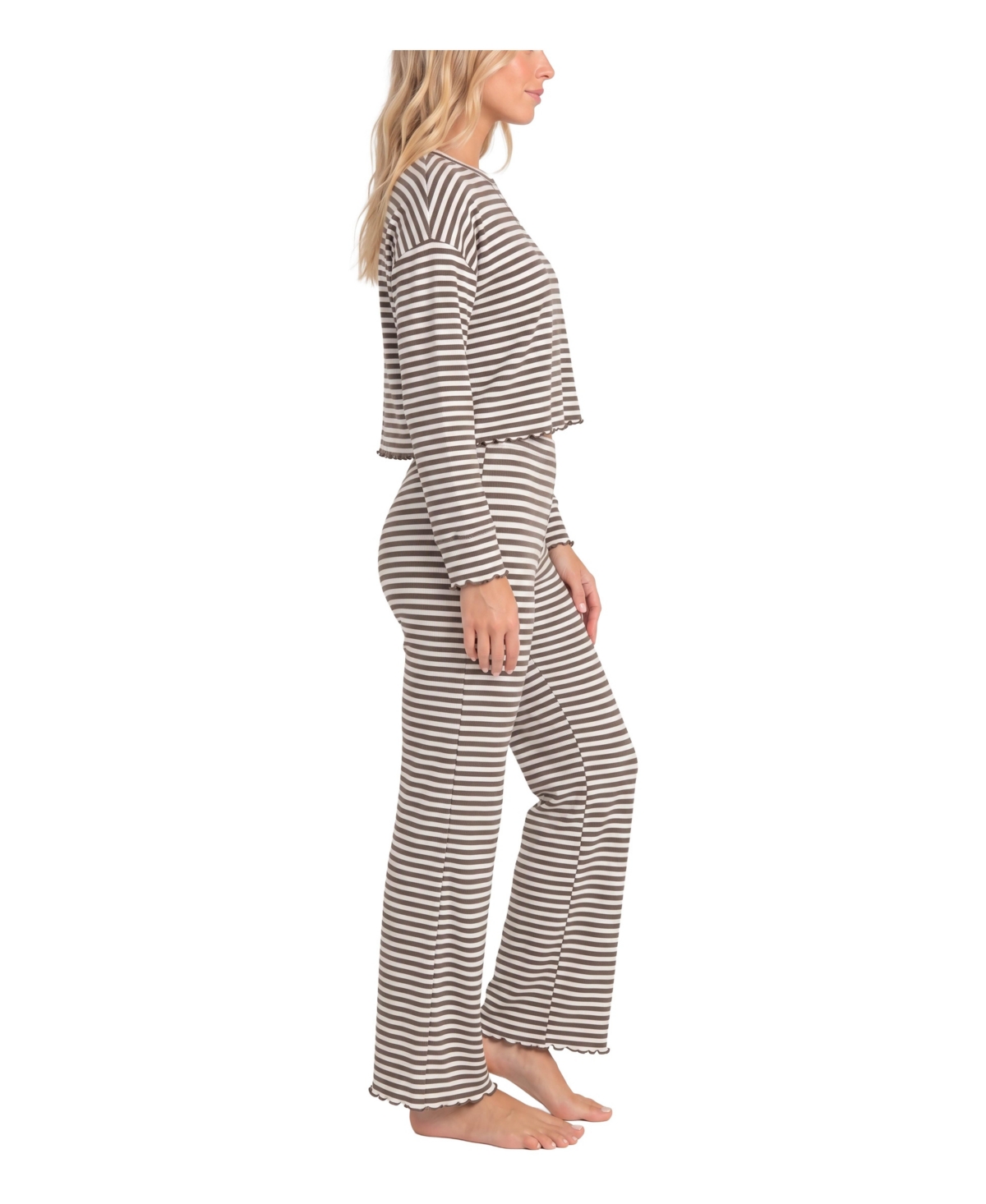 Sincerely Jules Women's WonderLuxe Striped Long-Sleeve Top and Wide-Leg Pants Pajama Set