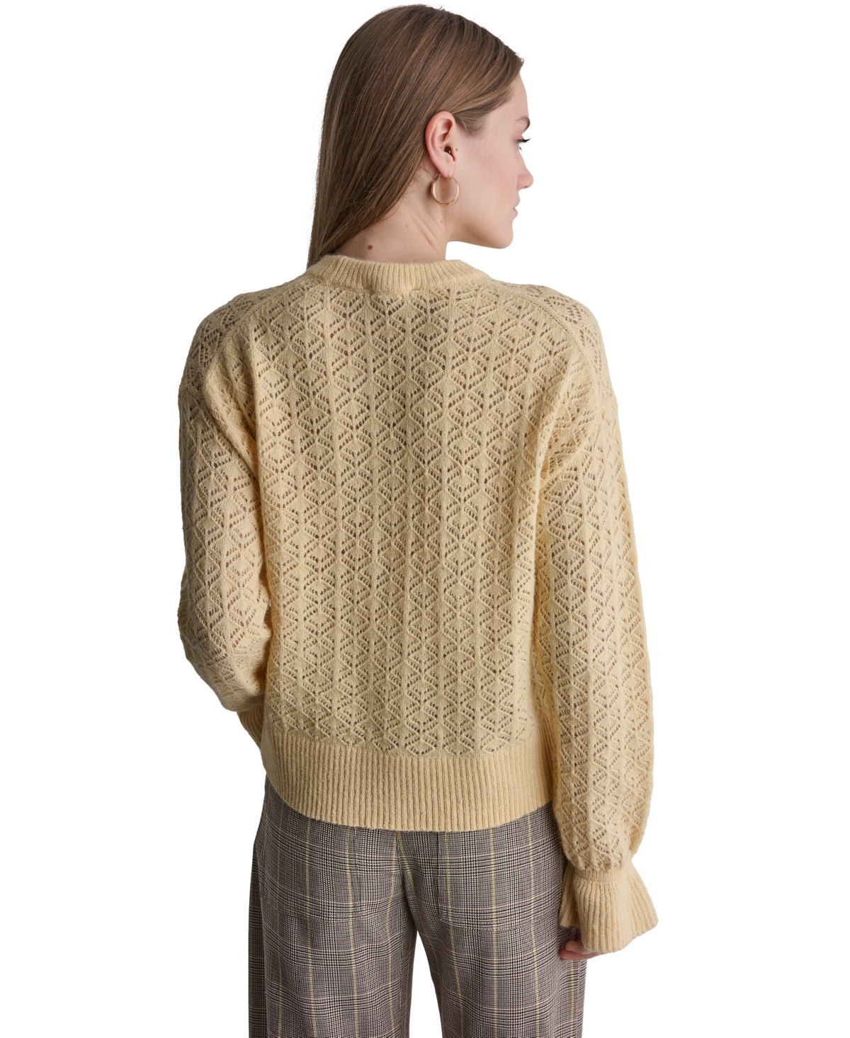 Bcbg Women's Pointelle Oversized Long-Sleeve Crewneck Sweater