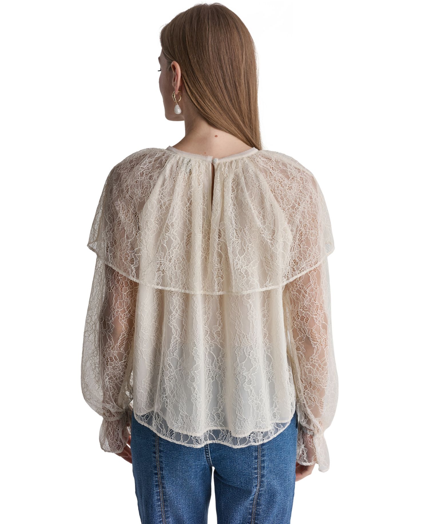 Women's Long-Sleeve Lace Cape Blouse