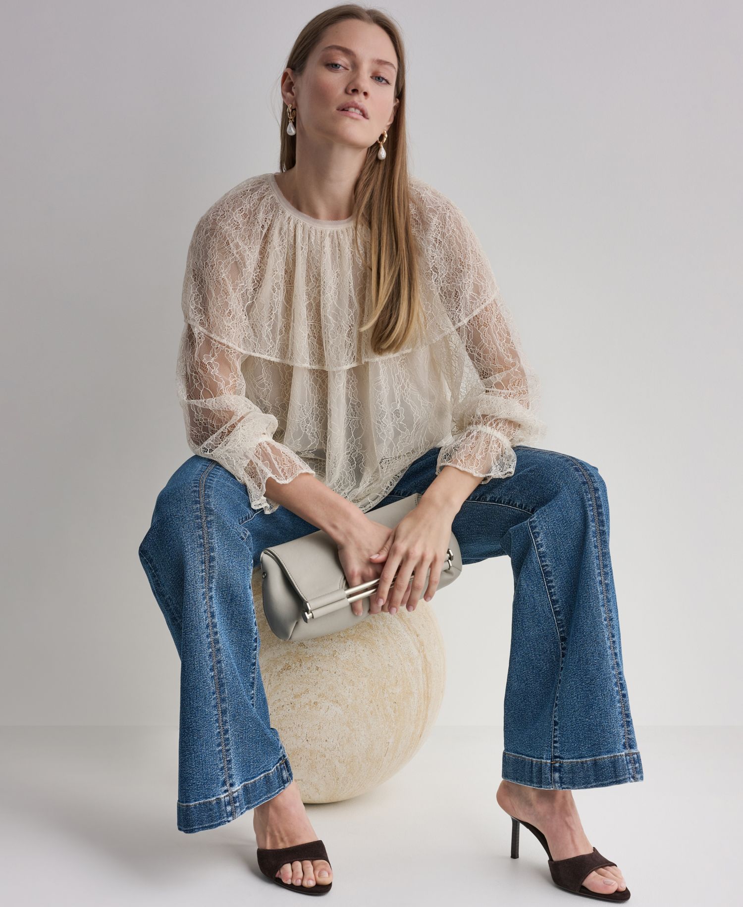 Women's Long-Sleeve Lace Cape Blouse