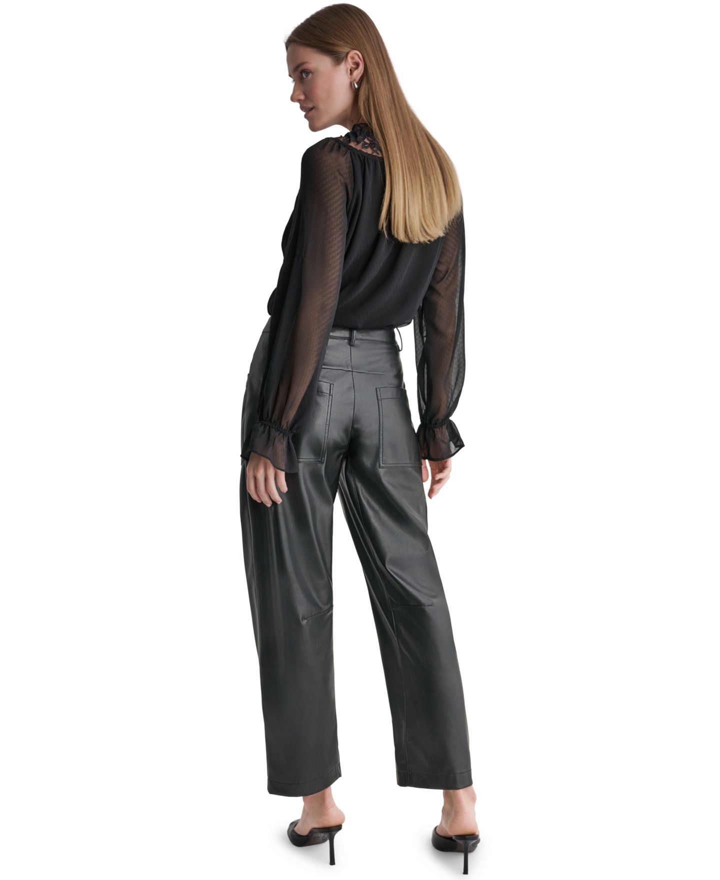 Женские брюки BCBG Barrel Faux Leather, цвет: Чёрный — фото 5