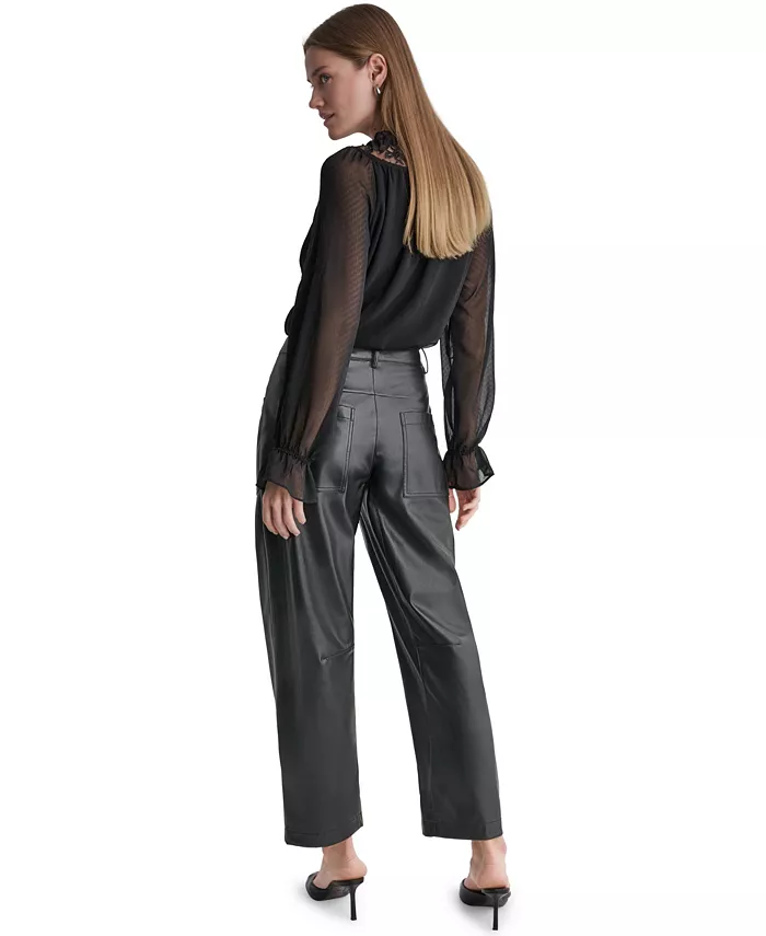 Women's Barrel Faux Leather Pants - thumbnail 5