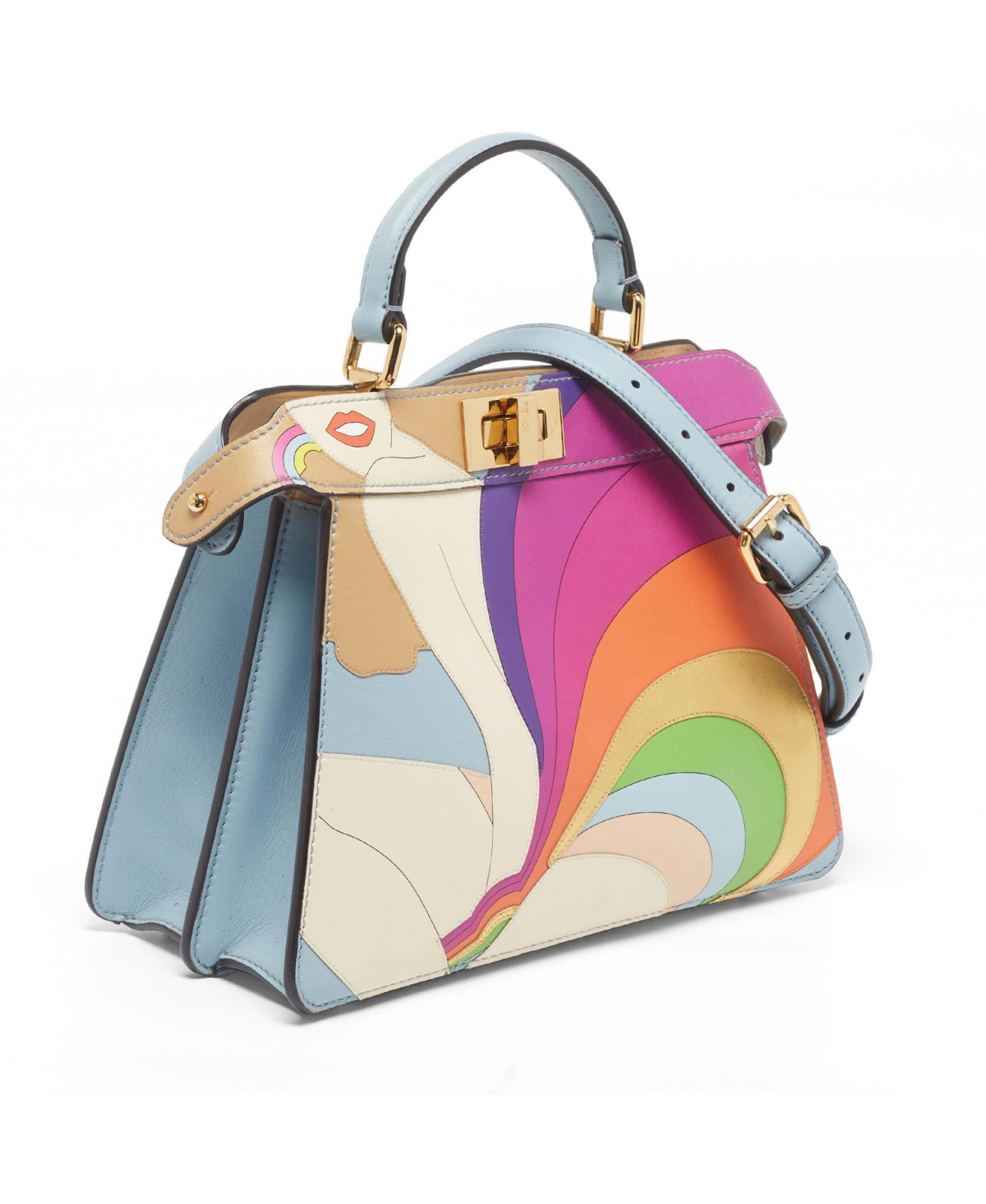 Pre-Owned Fendi Women's Small Peekaboo ISeeU 'Girl Inlay' Leather Satchel