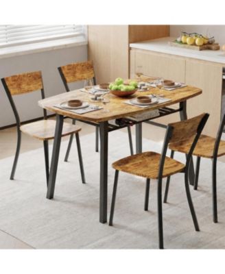 Dining Table Set for 4 with Storage Shelf, 5 Piece 43 Kitchen Table and Chairs, Trapezoid Back Chairs, Heavy-Duty Metel Frame, Space Saving