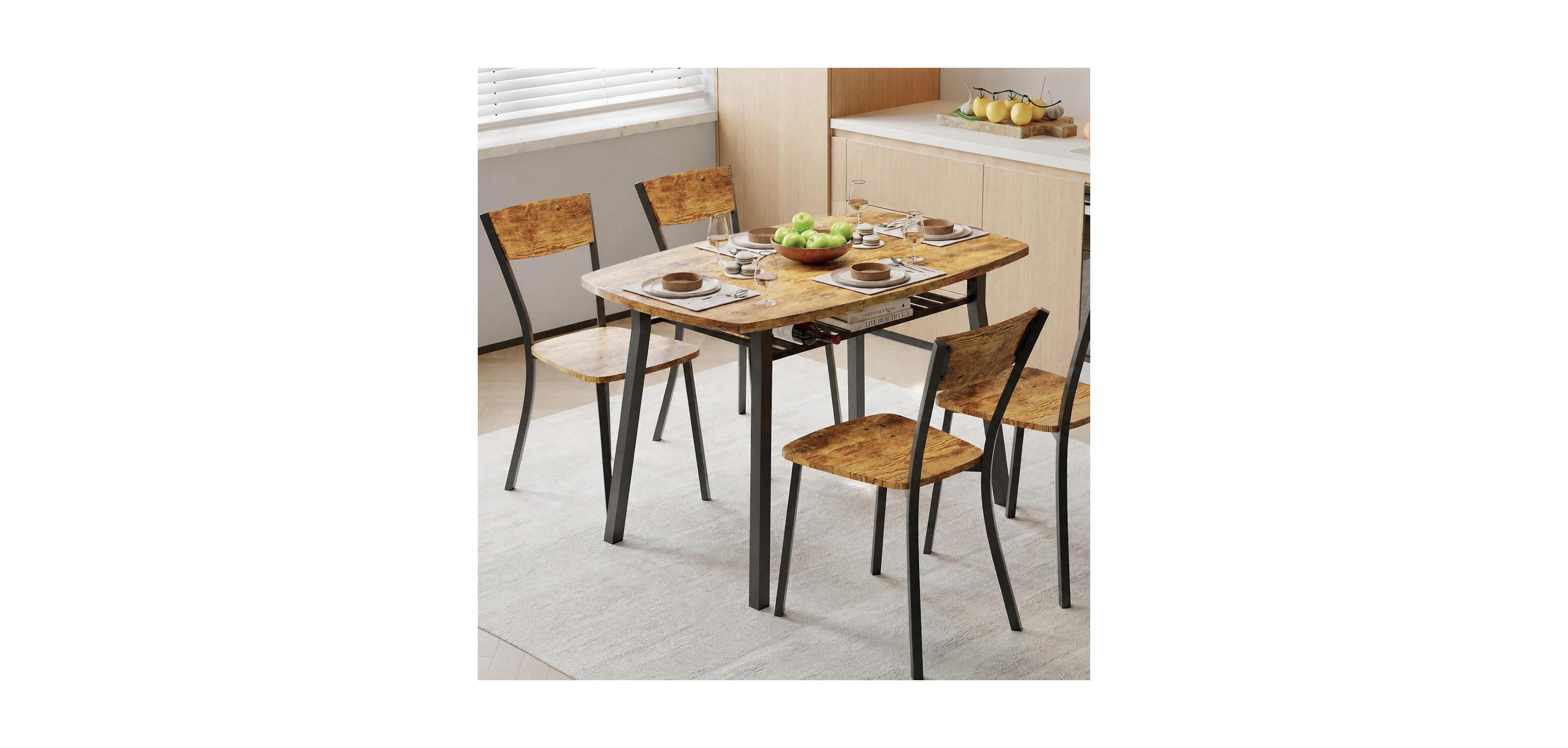 gaomon Dining Table Set for 4 with Storage Shelf, 5 Piece 43 Kitchen Table and Chairs, Trapezoid Back Chairs, Heavy-Duty Metel Frame, Space Saving