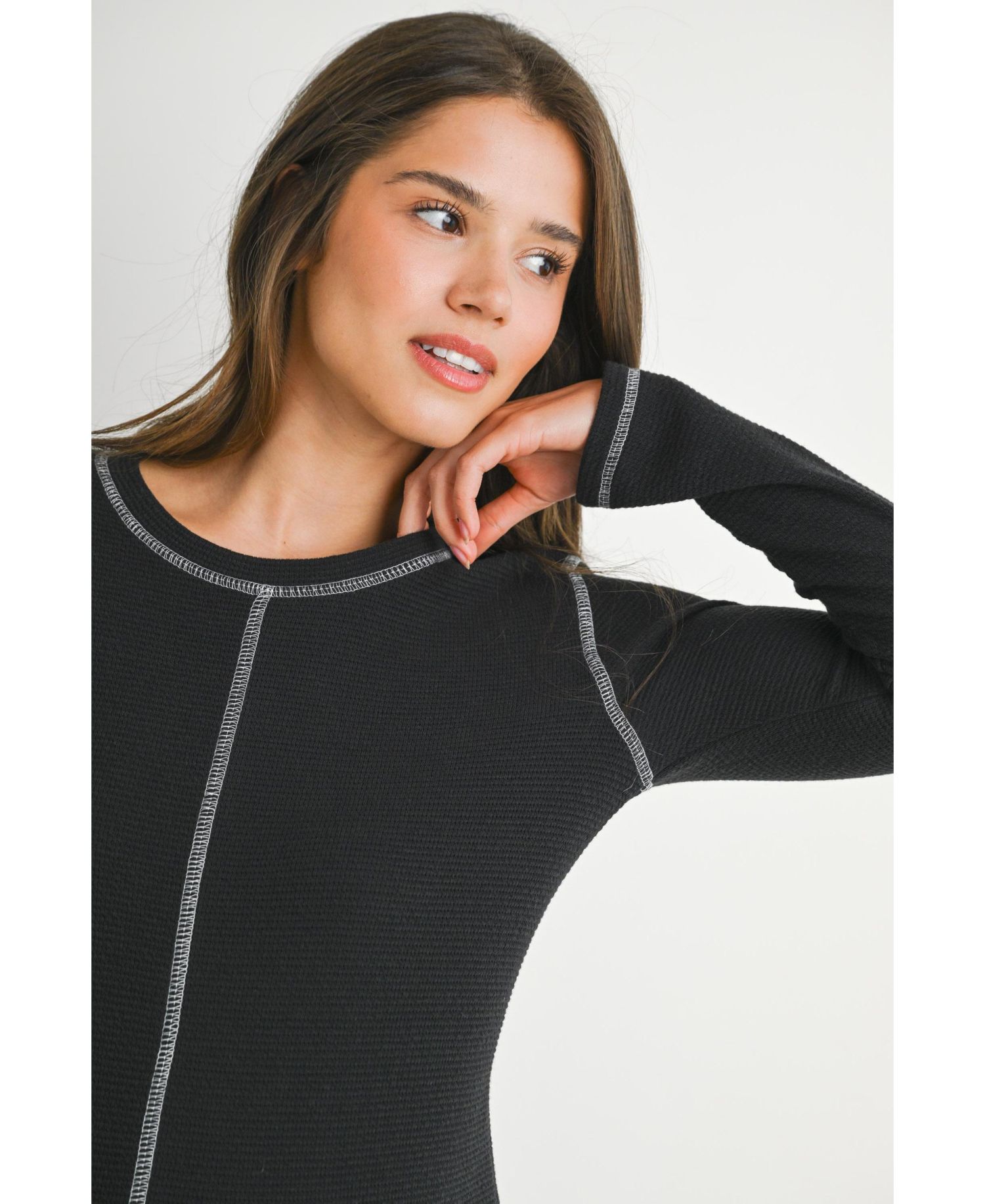 Maternity Waffle-Knit Crewneck Long-Sleeve Top