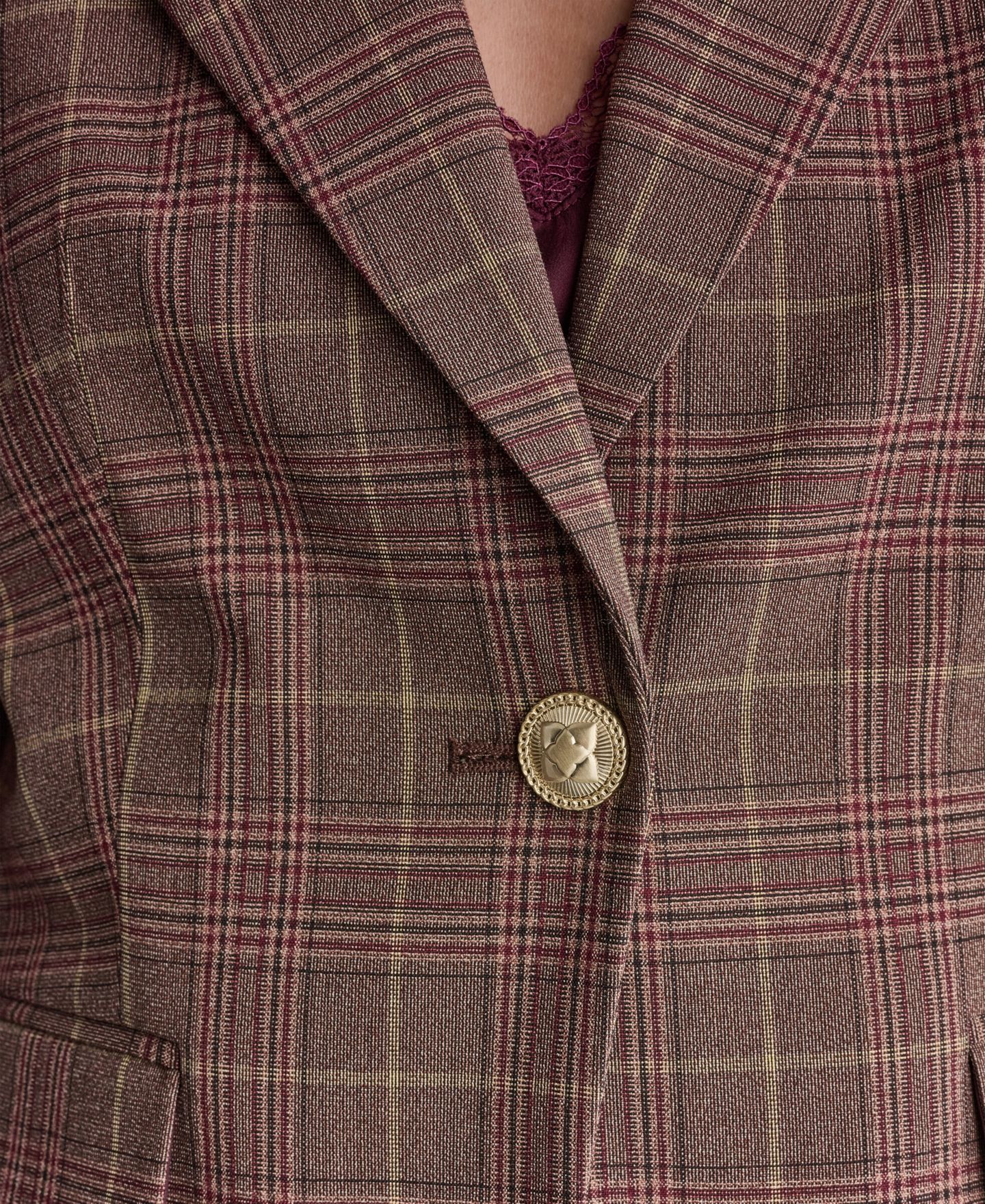 Женский пиджак BCBG Plaid Shoulder-Padded Stretch Blazer, цвет: Теневой мерло разноцветный — фото 7