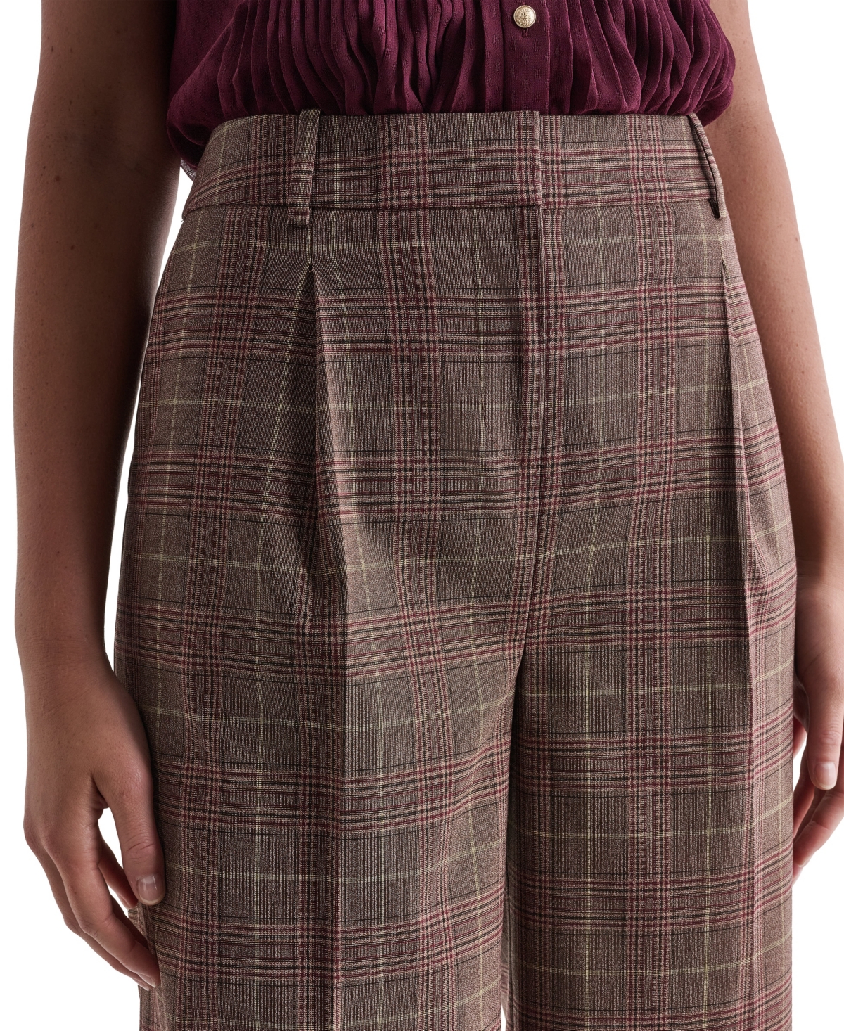 Bcbg Women's Wide-Leg Pleated Plaid Pants