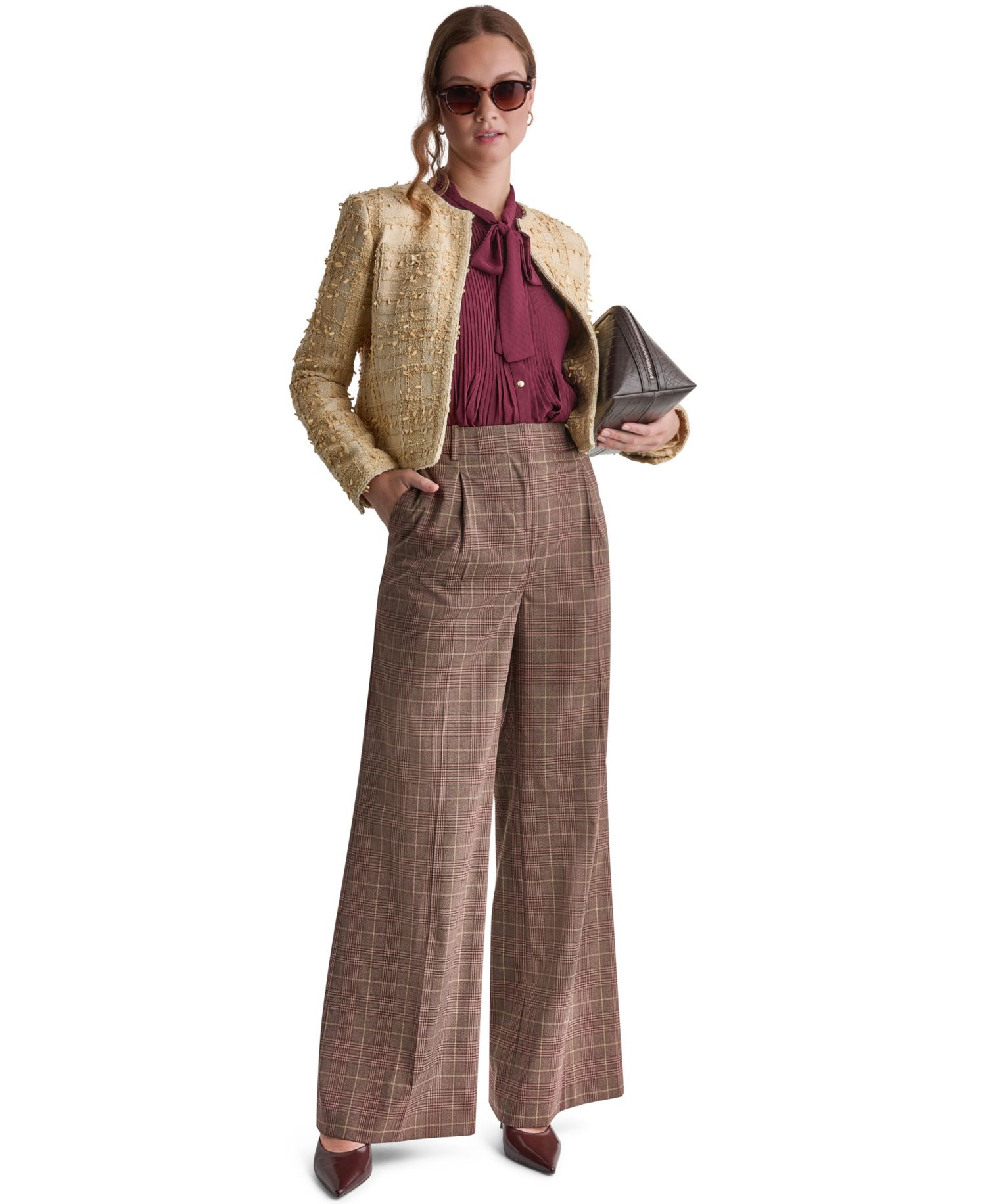 Women's Cropped Plaid Shoulder-Pad Jacket