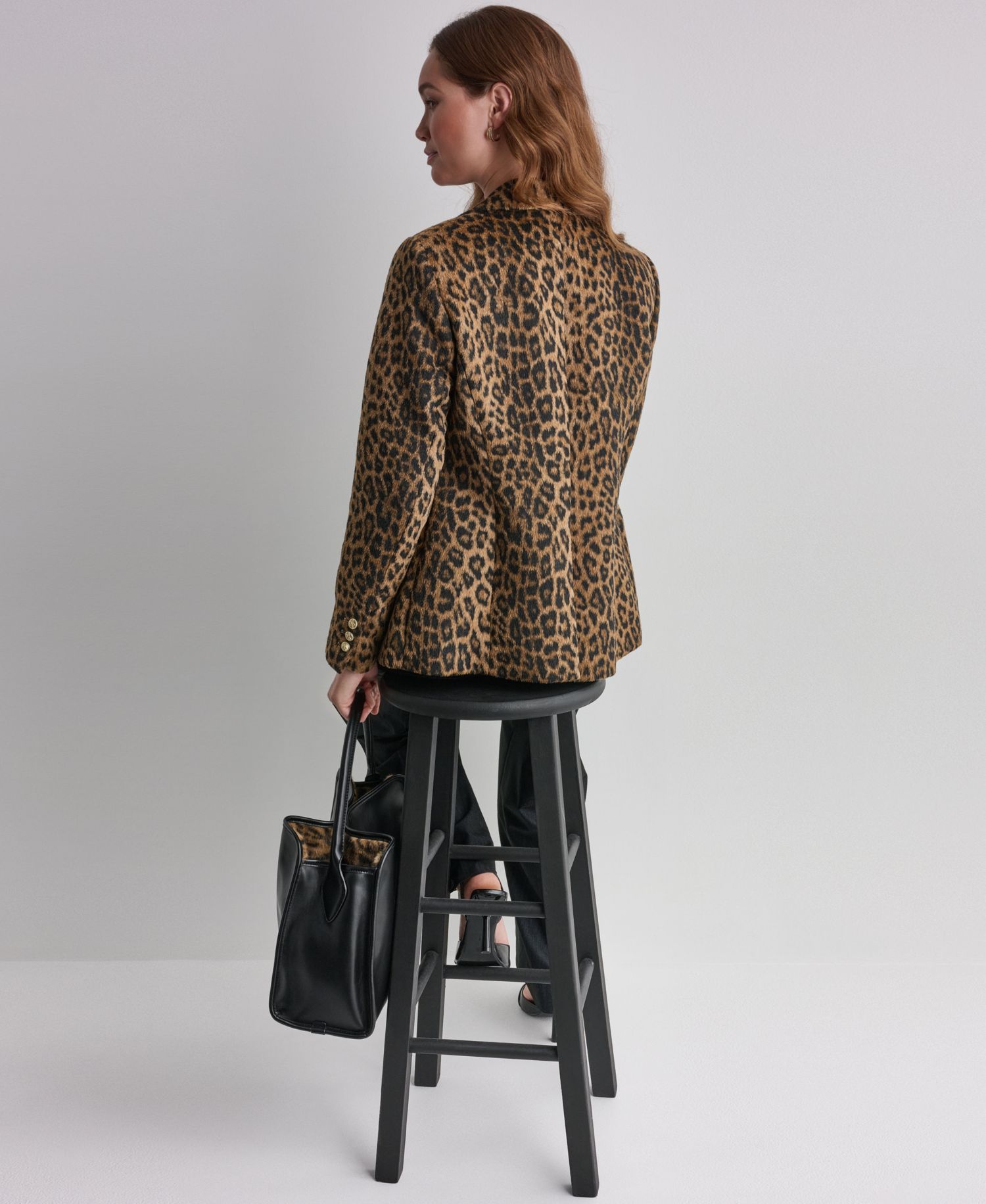Women's Leopard-Print Shoulder-Padded Blazer