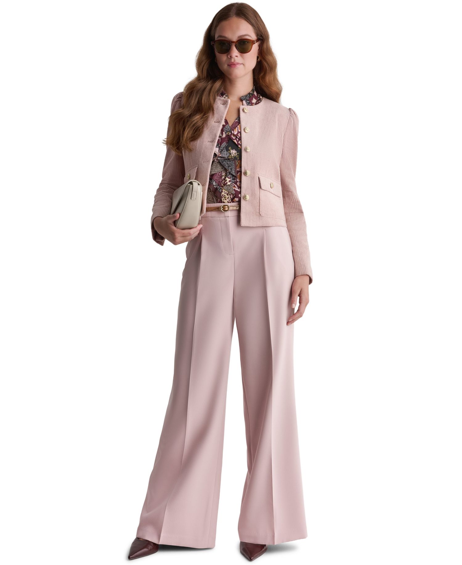 Women's Corduroy Puff-Shoulder Collarless Jacket