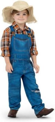 Toddler 2T-5T Farmer Shirt, Overalls, and Straw Hat, 3-Piece Set