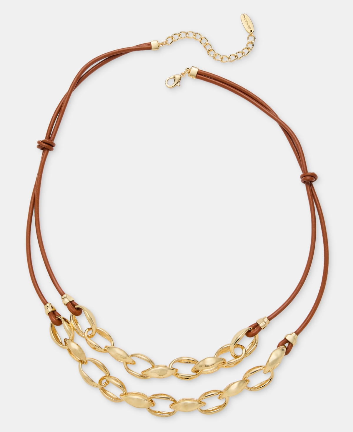 Style & Co Women's Gold-Tone Plated Mixed Metal Leather Cord Necklace, Macy's Exclusive - Jwl Brown