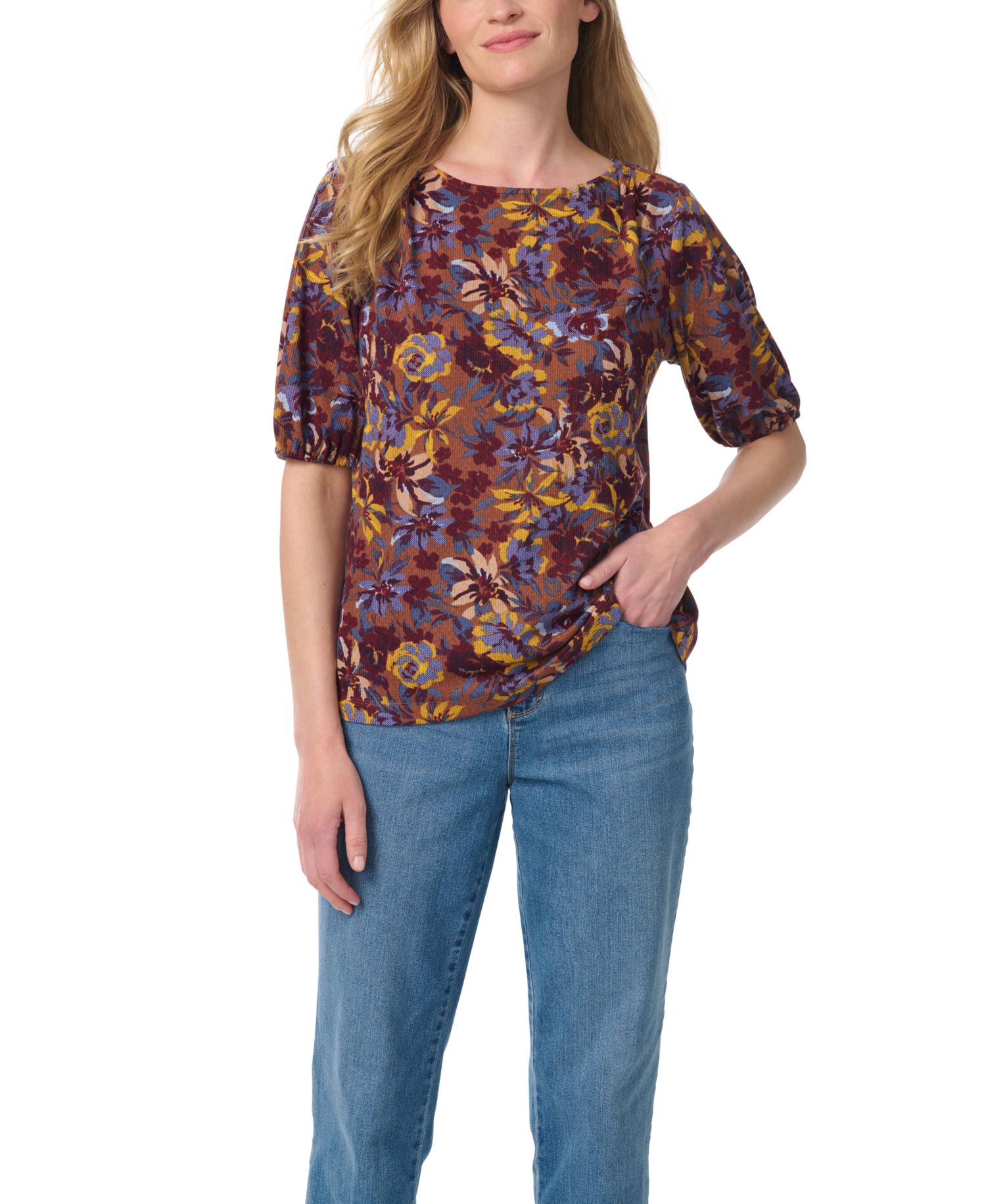 Women's Tyler Boat-Neck Elbow-Sleeve Print T-Shirt