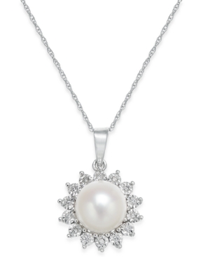 image of Cultured Freshwater Pearl (8mm) and Diamond Accent Pendant Necklace in 10k White Gold