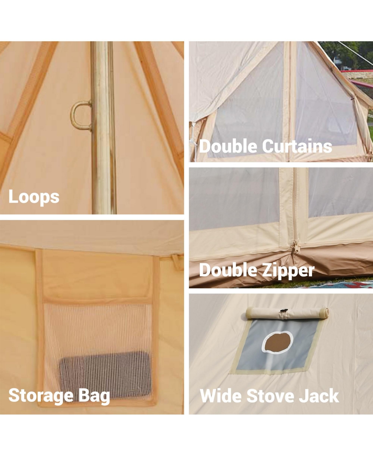Maxsa Canvas Bell Tent with Stove Jack, 4-Season Glamping Yurt Tent with Pvc Floor, Mesh Windows, Roof Vent