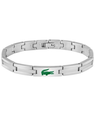 Men's Stencil Silver-Tone Stainless Steel Green Enamel Crocodile Link & Chain Bracelet