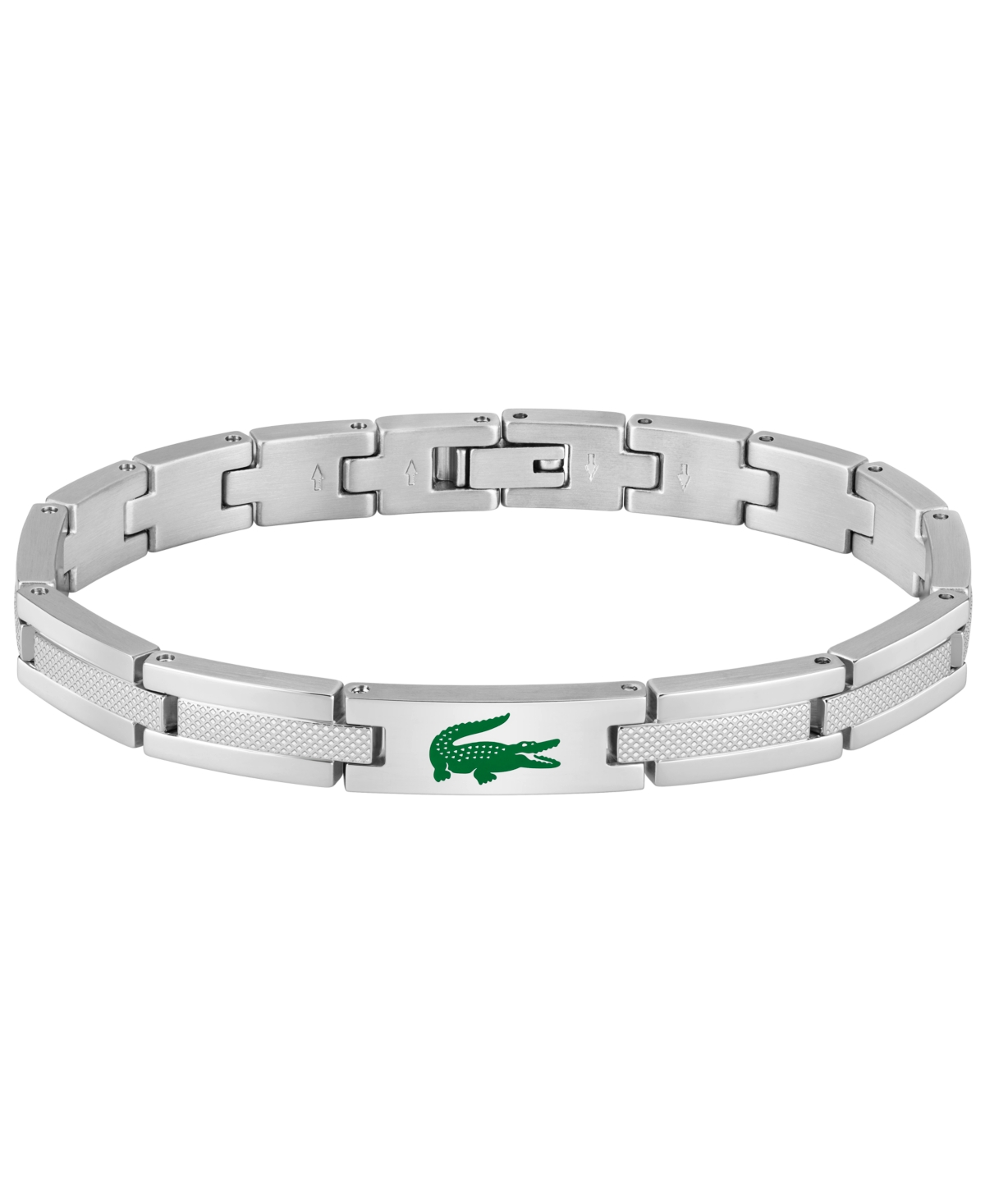 Lacoste Men's Stencil Silver-Tone Stainless Steel with Green Enamel Crocodile Bracelet
