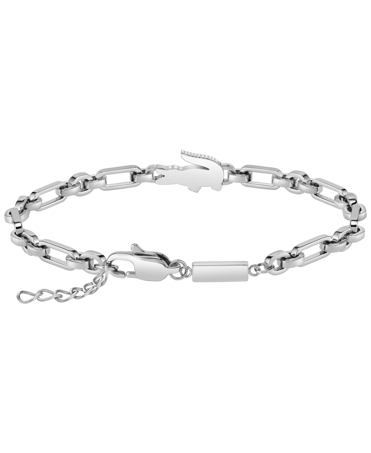 Lacoste Men's Arthor Silver-Tone Stainless Steel with Green Enamel Crocodile Bracelet