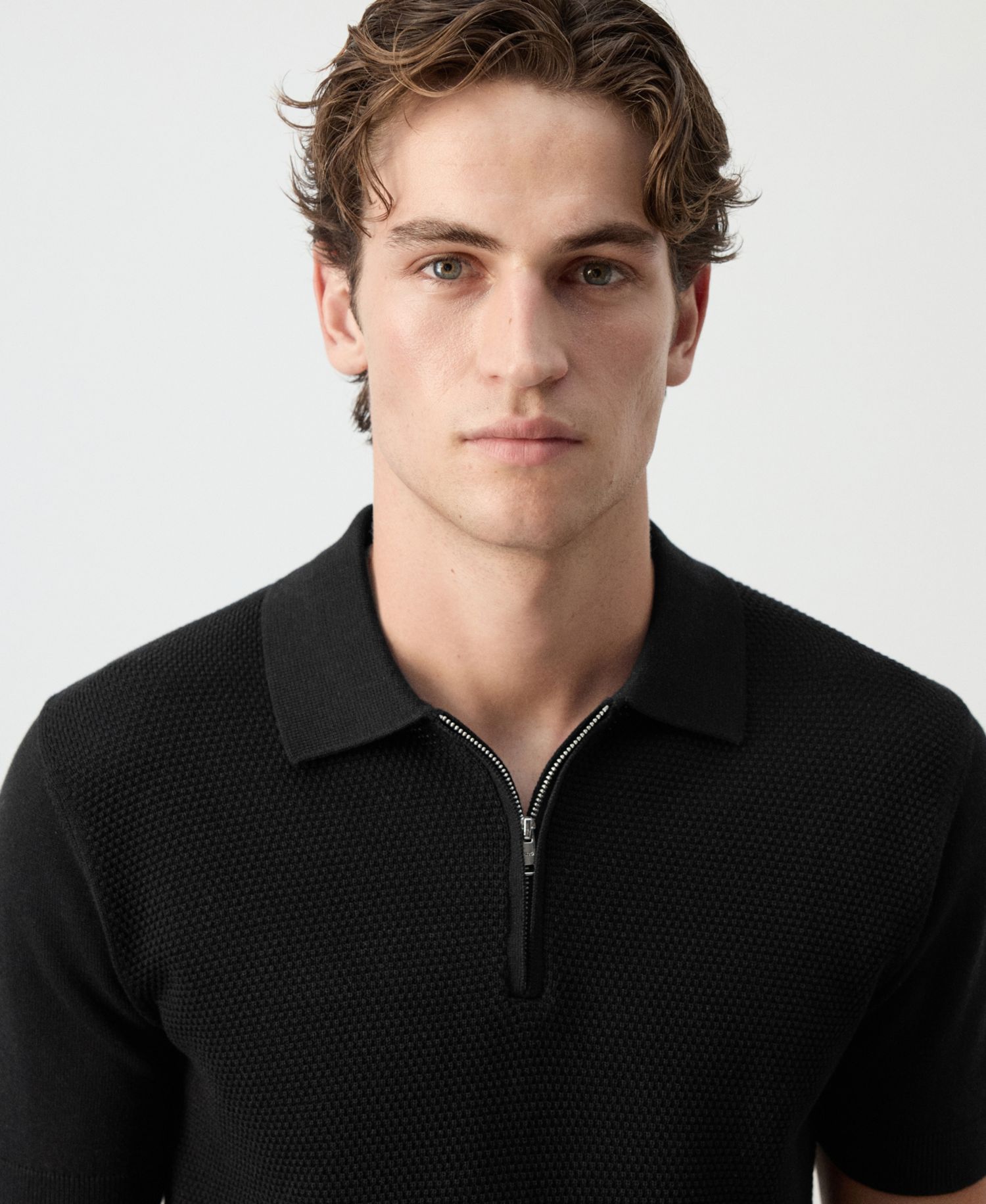 Men's Quarter-Zip Slim-Fit Structured Polo Shirt