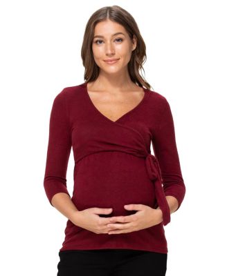 Women's Nursing Wrap V Neck 3/4 Sleeve Top